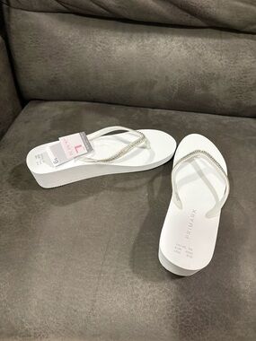 Primark White Platform Flip Flops with Crystal Embellished Straps